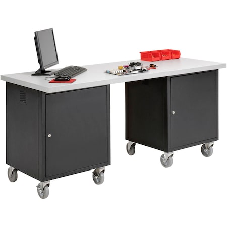 Global Industrial Mobile Pedestal Workbench, 72 x 30in, Laminate Square Edge, Black 318646BK